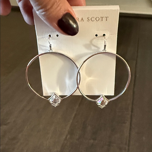Kendra Scott Silver Tone Hoop Earrings with Crystal Accent - Picture 3 of 3